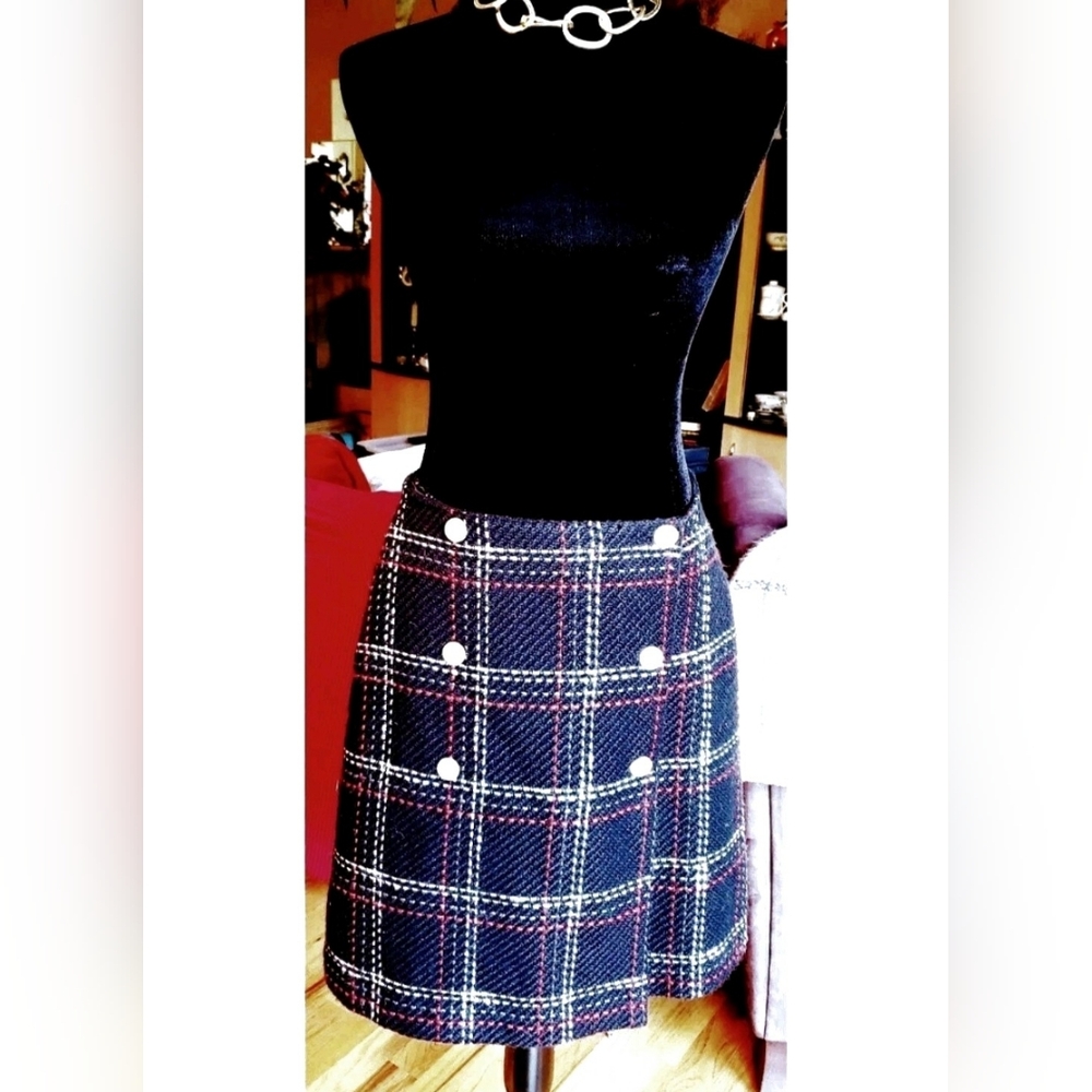 Tweed black Chic Plaid A-Line Skirt sz 6